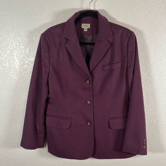 L.L. Bean Vintage Purple Wool Cashmere Blend 3 Button Blazer Size 14 Petite - Picture 1 of 7